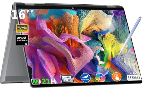 HP 2025 Envy 2-in-1 Laptop, OmniBook X Flip 16 FHD+ Touch, Copilot+ PC, AMD Ryzen AI 5 340 (8-Core), 16GB RAM, 512GB SSD, AMD Radeon 840M, 21H Battery, Win 11 W/Stylus Pen