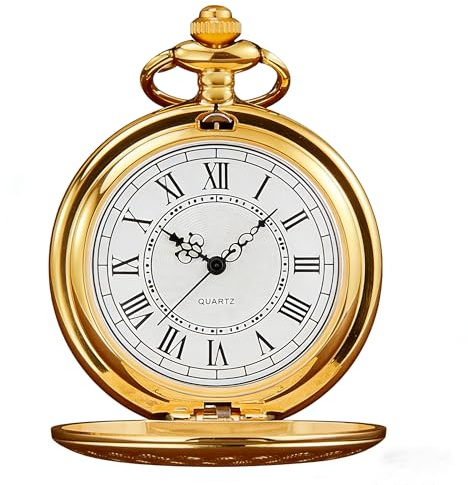 Elixvane Gold Pocket Watch for Men Christmas Gifts Quartz Watch with Chain Stylish Modern Men Pocket Fob Watches White Dial with Roman Numerals for Xmas Valentine's Day Birthday Anniversary Present