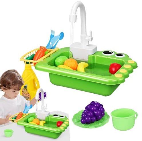 Lavello da gioco con acqua corrente – Set da cucina per bambini, per giochi di ruolo fingo, elemento acqua a flusso interattivo | Simpatico giocattolo di apprendimento per bambini, bambini