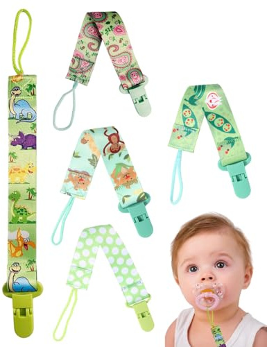 ZEXIJOW 5 Pezzi Catenella Portaciuccio, Catenella Ciuccio per Bambini, Set Porta Ciuccio con Clip Adatto a Tutti i Ciucci per Maschio e Femmina, Giocattoli Adatto per Ciucci Giocattoli(verde)