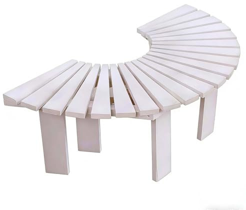 Gaommini Banco de árbol de Madera Maciza, Muebles de Exterior Envolvente, Silla para Asientos para Parques, Bancos de Patio Trasero, Taburete de jardín Resistente a la Intemperie(Blanco,Round)