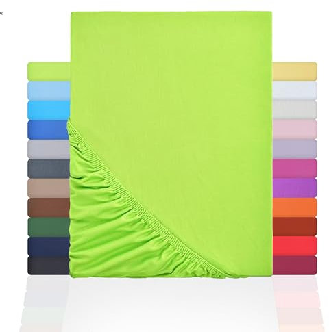 NatureMark Jersey Spannbettlaken, Spannbetttuch 100% Baumwolle in vielen Größen und Farben MARKENQUALITÄT ÖKOTEX Standard 100 | 180 x 200 cm - 200 x 200 cm - Apfel grün