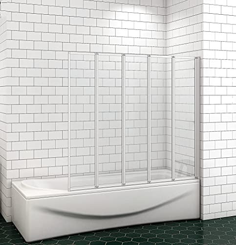 Acezanble 120x140cm Badewannenaufsatz 5-teilig Badewannenfaltwand Duschwand Duschabtrennung