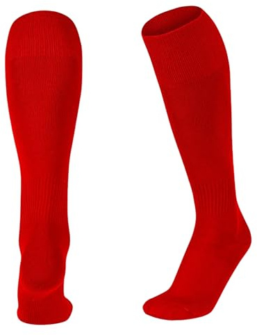 ShopMCR Unisex Football, Rugby, Hockey Sports Knee High Long Socks, Kids, Adults, juniors Knee High Football Socks Outdoor game Soccer Socks (3-6, Red)