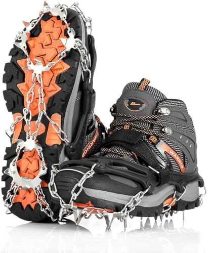 AGPTEK Ice Tacchetti 19 Denti, Ramponi da Ghiaccio per Scarpe Portabile Neve Ramponi per Donna e Uomo con Ottimo Grip per Passeggiate, Jogging o Escursioni Camping su Neve e Ghiaccio