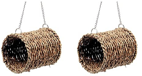 Ipetboom 2pcs Hanging Tunnel for Hamster Small Animals Hamster Straw Tunnel Hideaway Grass Toys Hand Woven Hammock Hanging Nest for Rats,Ferrets, Guinea Pig, Chinchilla