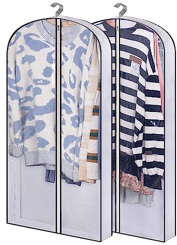 Garment bags Suit cover bags for hanging clothes 100cm, Moth Proof Dress Bag Covers Damp-proof Suit Storage Bag Clothes, Plastic Protector for Jacket, Coat, Sweater, Shirts 2 Packs (White)