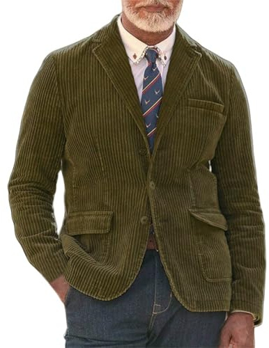 Blazer da uomo in velluto a coste - Giacca da completo casual vintage slim fit - Cappotto da ufficio retrò morbido e confortevole per uomo - Blazer quotidiano leggero monopetto - Giacca classica