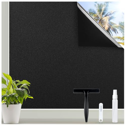 rabbitgoo Blackout Window Privacy Film with Tools Glass Bathroom Static Cling Sun Heat Blocking Light Darkening Removable Coverings for Home Bedroom Door UV Protection Sticker, 23.6 x 78.7 inches