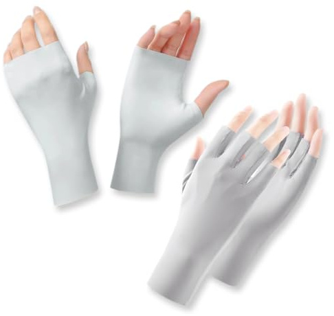 OUDQFCJ Guanti senza dita con protezione UV, 2 paia, guanti da guida e guanti equitazione donna, in seta di ghiaccio, per l'estate, a mezza dita, per la guida e l'equitazione