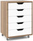 GIANTEX Rollcontainer mit 5 Schubladen, Aktenschrank mit Rollen, Schubladenschrank Holz, Druckertisch für Zuhause & Büro, 49 x 40 x 65 cm (Weiß + Natur, 5 Schubladen)