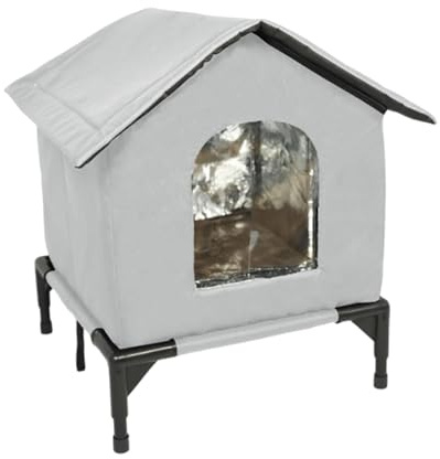 MagiDeal Maison Chat Extérieur, Niche pour Chat Exterieur, Cabane Chat Exterieur Hiver et Pluie, Abri Isolé et Coupe-Vent en Tissu Oxford, Tente Chaude pour Animaux Domestiques Errants, L Grey