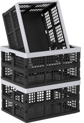 Ziglous 35 Litre Plastic Collapsible Storage Boxes, Folding Storage Crate | Large Stackable Storage Baskets, 3 Packs