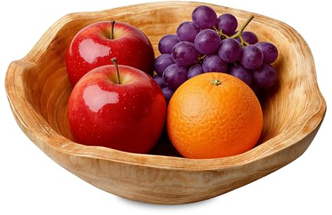 GOMETY Frutero de madera natural, ensaladera de madera, cuenco decorativo hecho a mano, irregular, fruta creativa, cuenco para servir aperitivos para frutas, ensaladas, llaves, decoración (20-24 cm)