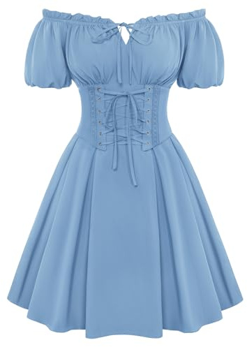 Scarlet Darkness Corset Dress for Women Renaissance Off Shoulder Midi Fairy Dress Light Blue XL