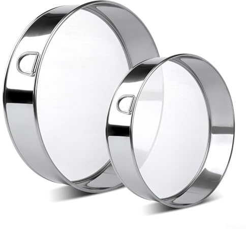 Set di setacci per farina in acciaio inox con 60 setacci fini a maglia fine per cuocere cacao zucchero spezie, 2 misure 20,3 cm e 15,2 cm, impilabile, utensile da cucina argento