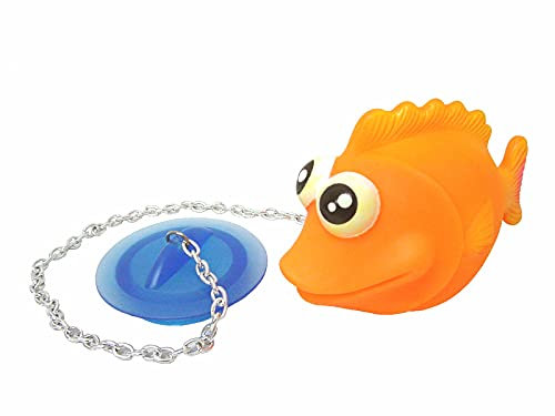 TAPON BAÑERA Lavabo BIDE Fregadero BAÑO con Cadena DE PLASTICO Flotador Infantil Marine Adventure Troopers ELMA Animal MAR PEZ Naranja