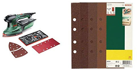 Bosch PSM 200 AES - Multilijadora rectangular + Bosch 2607019499 2607019499-Paquete de 25 lijas para lijadoras orbitales