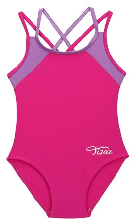 TIZAX Bañador de una Pieza para niñas Traje de baño con múltiples Correas y Espalda Cruzada sólida Secado rápido UPF 50+ Rosa 9-10 años