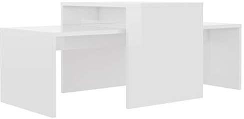 vidaXL Juego Mesas de Centro Auxiliar Mesita de Salón Lateral Teléfono Té Café de Sofá Hogar Sala de Estar Contrachapada Blanco Brillante 100x48x40 cm