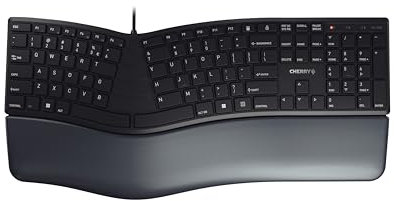 CHERRY KC 4500 ERGO, Ergonomische Tastatur, EU-Layout (QWERTY), Kabelgebunden, Handballenauflage mit Memory-Schaum, Geschwungenes Tastenfeld, Schwarz
