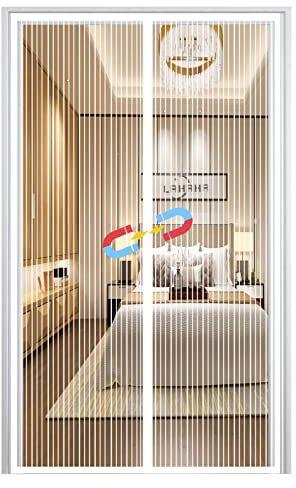 Magnetic Fly Screen Door, Anti Mosquito Mesh Fly Curtain Magnetic Close Automatically, Hands Free Mesh Curtain for Balcony Living Room-White-A||70x180cm(27x70inch)
