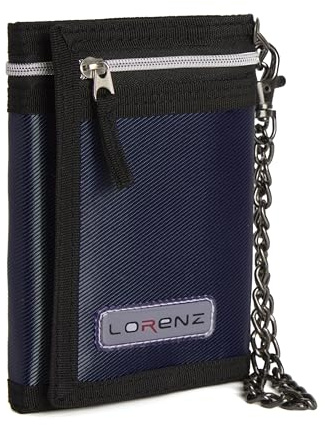 Carteras deportivas para niños, billetera de lona triple para hombres con bolsillo para monedas y soporte para tarjetas de crédito, carpeta impermeable para adolescentes con cadena, Navy, With Chain