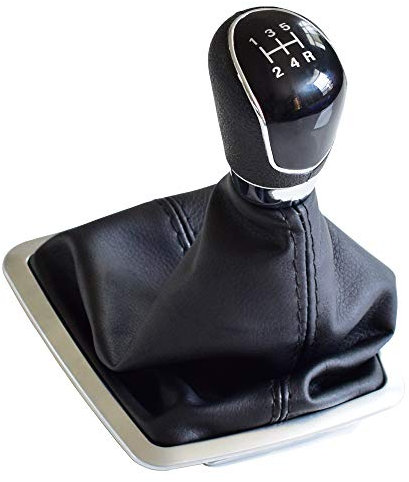 Manual Gear Shift Knob Gearstick Gaiter Boot Kit for F-ord F-ocus MK2 FL MK3 MK4 MK7 Mondeo Kuga Galaxy with Cuff and Chrome Frame (5 Speed-Black)