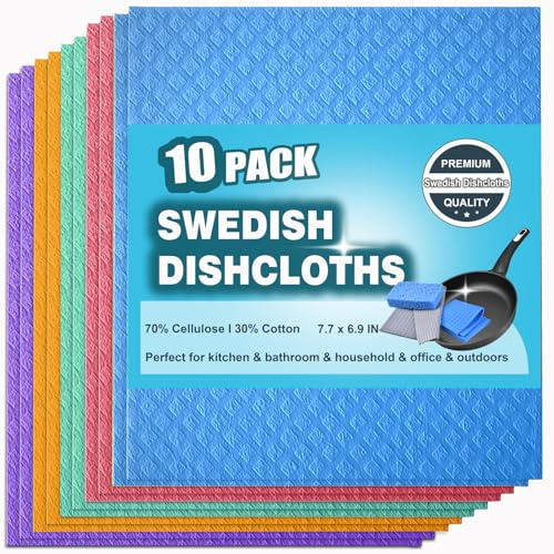 JECOLE 10 Packs Swedish Dishcloths for Kitchen, Reusable Paper Towels Compostable Swedish Dish Clothes for Kitchen and Household Use