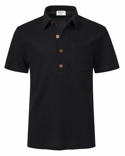 Harbrosrce Polo da Uomo Basic Manica Corta Tennis Golf Waffle a Maglia T-Shirt Ricami Poloshirt Camicia Cotone Piquet Polo Camicia per L'Ufficio con Colletto e Bottoni Evolution