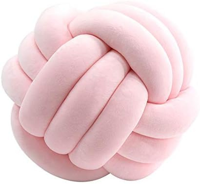 Cyprinus Carpio 3 Strands Handmade Wrinkle Free Knot Ball Pillows, Home Decoration Plush Soft Pillow,Throw Knotted Firmed Lumbar Pillow Light Pink 8x8Inch (Pack of 1)