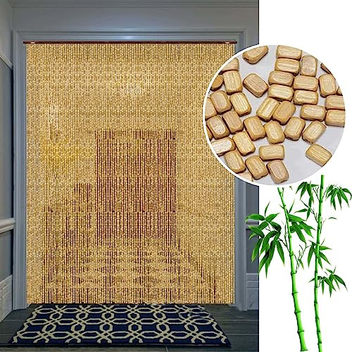 Cortina De Cuentas De Bambú Para Puerta Entrada,90×200cm/90×210cm/100×200cm/100×220cm Cortina De Abalorios De Madera Natural,Cortina De Cuentas De Hilo Colgante Mosquitera,W×H-90strands(90×200cm)