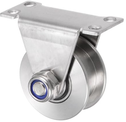 sourcing map 1Pcs Rueda de Pista con Ranura en H, 1.89 Rodillos de Acero Inoxidable 201 con Doble Rodamiento y Soporte para Pista Invertida, Máquinas Industriales