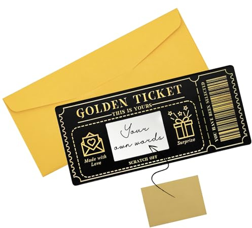 1 Piece Golden Ticket Scratch-off Cards with Envelopes, Scratch & Reveal Surprise Ticket for Writing Your Own Special for Birthday, Gifts for Girlfriends,Wives,Valentine's Day, Christmas Cards(Black)