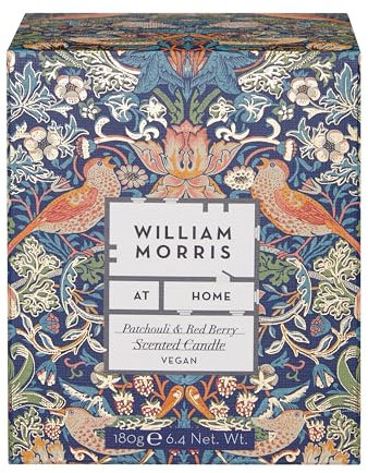 William Morris At Home Scented Candle 180g in Glass Jar, Home Fragrance, Essential Oils, Vegetable and Mineral Wax, Burn Time 40 Hours, Housewarming Beauty Gift, Cruelty and Vegan Friendly
