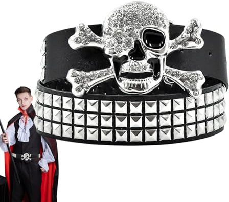 Wezalget Cinturón con tachuelas de punk rock, cinturón gótico con calavera,Mujer Cinturón de esqueleto Remaches Cinturón punk tachonado - Cinturón Punk Rock con remaches para uso diario, fiestas,