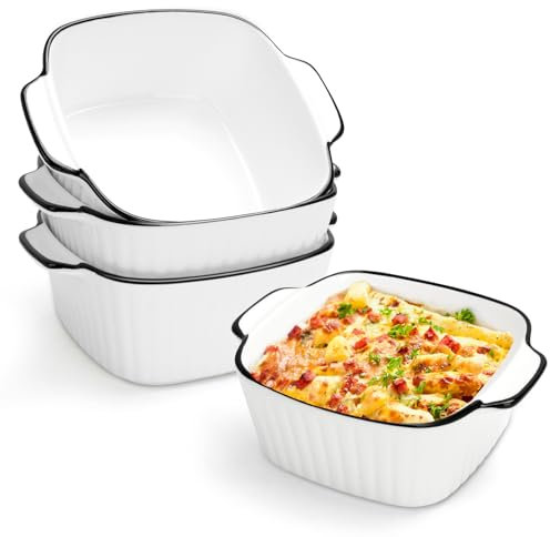 Vikcvcsc Céramique Plats de Cuisson Lot de 4, 400Ml Petits Plats de Cuisson Carrés, Plats à Lasagnes avec Poignées pour Friteuse à Air, Allant au Four et au Micro-ondes