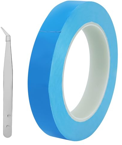 DAVIDJAMESCLARKE Nastro termico, 25 m x 20 mm, nastro termico alte temperature, nastro termoconduttivo, blu, con 1 pinzetta per gomiti, per materiali elettronici, stampa, illuminazione