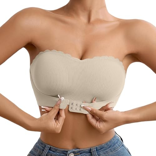 Reggiseno Senza Spalline Donna Reggiseni a Fascia Invisibile Senza Cuciture Fibbia Anteriore Bralette Imbottitura Push Up Elasticizzato Bandeau Top Comoda Brassiere dai Bordi