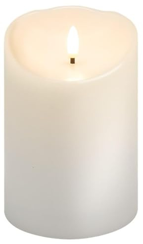 goobay Vela LED de cera real blanca, 10x15cm, luz cálida (2700K), con mecha 3D, decoración con estilo, iluminación segura y elegante, temporizador de 6h, a pilas, 77776
