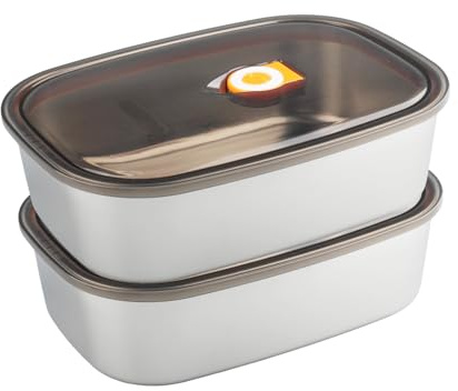 WakiHong 2 Piezas Recipientes Herméticos de Acero Inoxidable para Alimentos Recipientes de Acero inoxidable con Tapas Fiambrera de Metal,per Vida, Horno,Congelador y Lavavajilla-1900ML