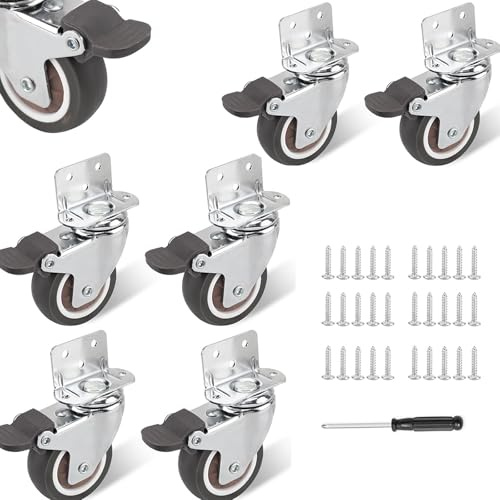 Lot de 6 roulettes pour meuble avec frein - 50 mm - Charge maximale : 120 kg - Pivote à 360° - Accessoires de montage inclus