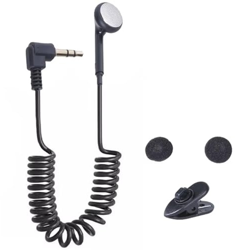 Écouteur stéréo Mono – Casque à Une Oreille, écouteur Mono Canal | Sortie Audio Monno Son Clair, Fil à Ressort sans nœuds, Design Compact et léger, idéal pour la Radio et Le Travail du