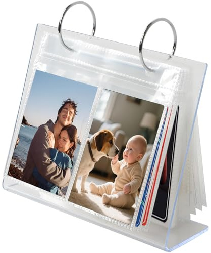 Álbum de Fotos Acrílico con 68 Bolsillos – Álbum Fotográfico de Escritorio con Diseño Flipbook y Anillas, Photocards Kpop, Tarjetas y Recuerdos – Pequeño álbum de fotos transparente de escritorio