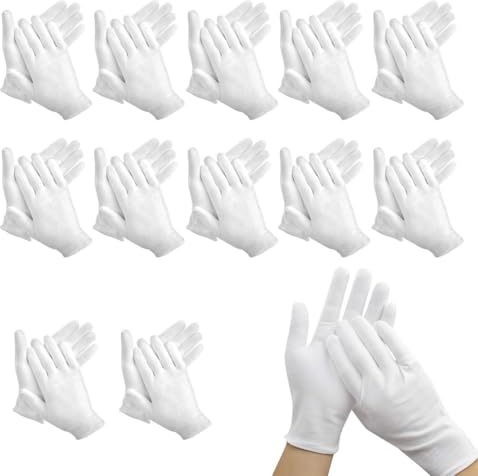 12 Pares Guantes de algodón blanco Para Hombres Y Mujeres Apto 100% Algodón Guantes Hidratantes Para Manos Manos Secas Apto para Manos Secas Inspección Joyas