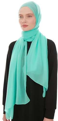 Huvudduk dam hijab – chiffong hijab huvudduk för kvinnor – modern muslimsk chiffong hidzab halsduk huvudduk, Mint, 180 x 70 cm
