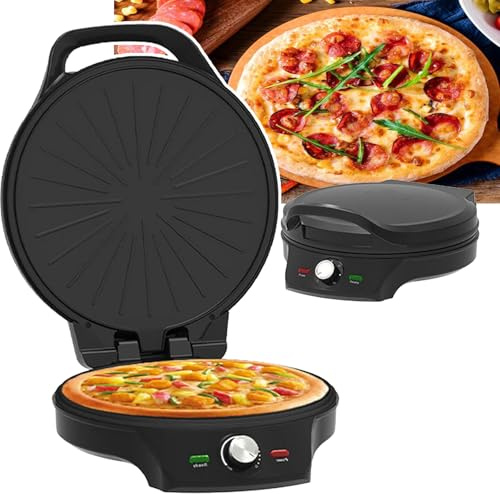 Pizzera eléctrica de 2000 W, horno de pizza de 32 cm, 5 temperaturas de asado rápido + calentamiento por ambos lados, regulación, bandeja antiadherente/fácil de limpiar, para pizza y quesadillas, co