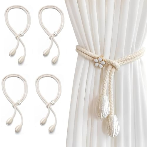 JYNXOR 4 Pezzi Fermatende per Tende Fermatenda in Cotone Tende Clip per Tende Corda de Cotone Intrecciato a mano Ferma Tende da Esterno Raccogli Tenda per Interni ed Esterni Tenda Decorazione
