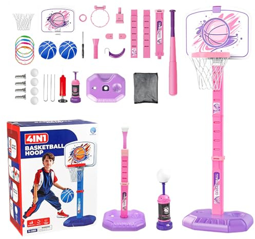 Set de aro de Baloncesto, aro de Baloncesto para niños pequeños, de Juguetes de la Corte Altura Ajustable, Bola de béisbol Toy Cubierto al Aire Libre para 1-8 años, niños, Hijo