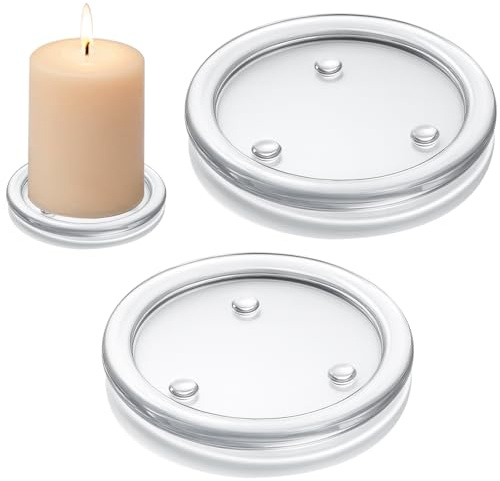 2 PCS Glass Candle Coaster Glass Candle Plate Holder, 3.46 Small Transparent Round Candles Base Holder, Beautiful Clear Candles Dish Trays Glasses Coasters Holders for Wedding Party Table Centerpiece